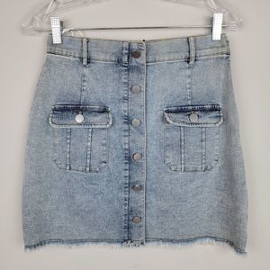 Elliatt Disco Kaffir Mid Blue Stretchy Denim Button Pockets Mini Skirt Size M
